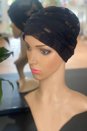 Black Flower Mesh Print Cap